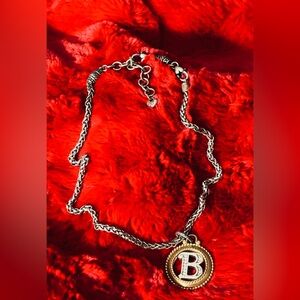 Brighton Silver Chain Necklace with B Pendant
